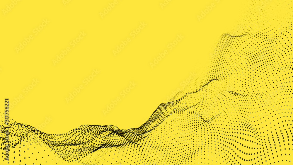 Aufkleber energy futuristic particle 3d rendering cyber wireframe network on yellow background