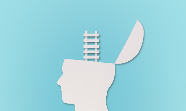 stairs opened head human blue background