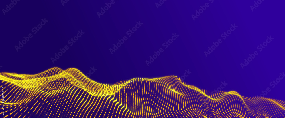 Poster 3d technology style ripple grid, 3d rendering big data wave background