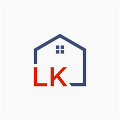letter LK with  home element. initial L K Real Estate concept. Construction logo template, Home and Real Estate icon. Housing Complex Simple Vector Logo Template. - vector