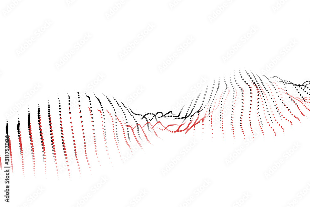 Aufkleber energy futuristic black and red particle 3d rendering cyber wireframe network on white background