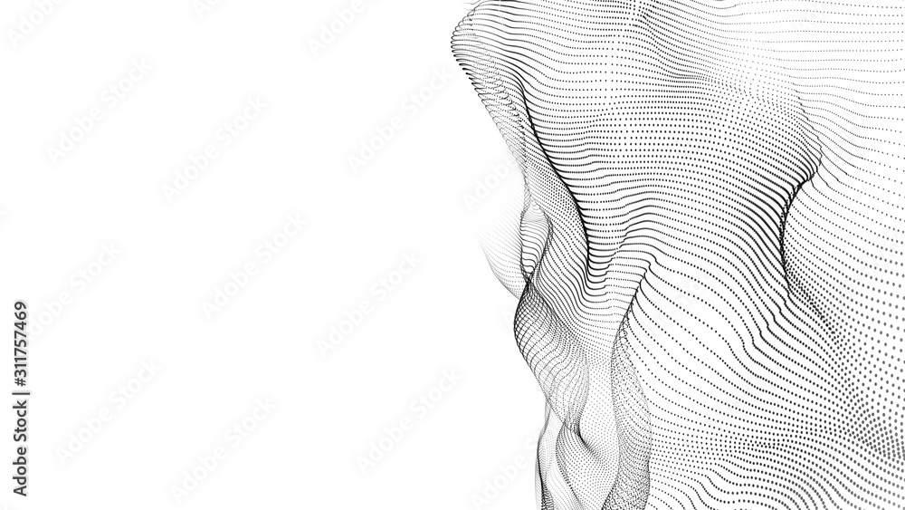 Aufkleber energy futuristic black particle 3d rendering cyber wireframe network on white background