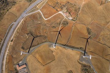 Aerial view of wind generators in Spain