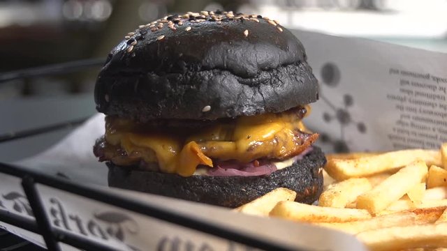 Visual feast black hamburger bread