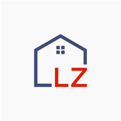 letter LZ with  home element. initial L Z Real Estate concept. Construction logo template, Home and Real Estate icon. Housing Complex Simple Vector Logo Template. - vector