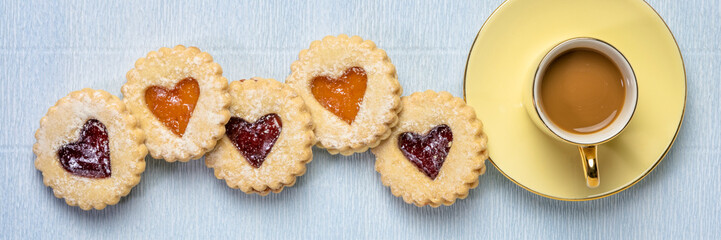jam heart biscuits and coffee