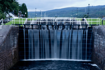 Overflowing locks of the Caledonian Canal at Fort Augustus