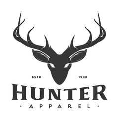 vintage deer hunter logo, icon and illustration