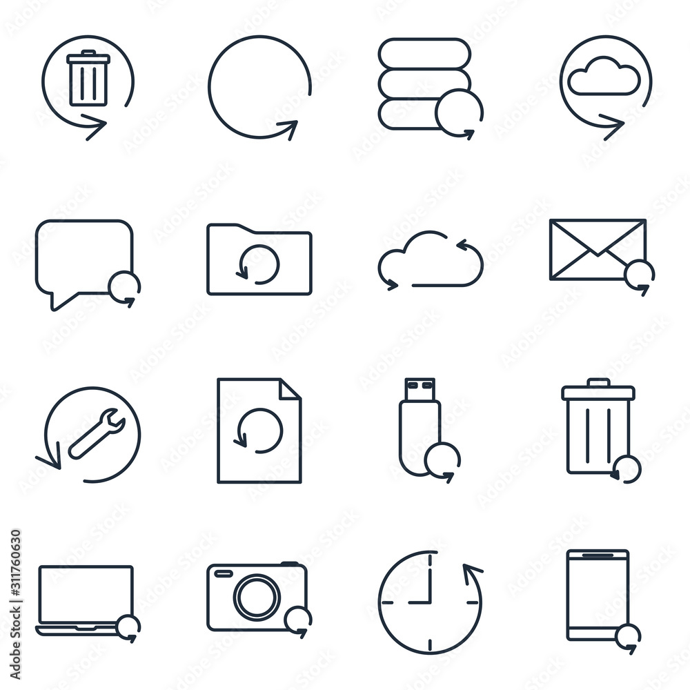 Aufkleber Backup, Restore data and recover document Set icon template color editable. Recovery line pack symbol vector sign isolated on white background illustration for graphic and web design.