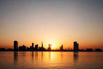Fototapeta na wymiar A beautiful view of Bahrain skyline during sunset, Bahrain