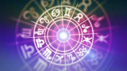 zodiac wheel with zodiac signs background, future wheel