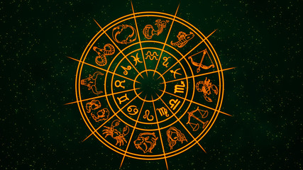 zodiac wheel with galaxy background