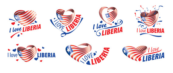 The national flag of the Liberia and the inscription I love Liberia. Vector illustration