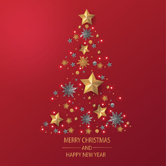 Merry Christmas and Happy New Year. Christmas greeting card in red background with decoration.	