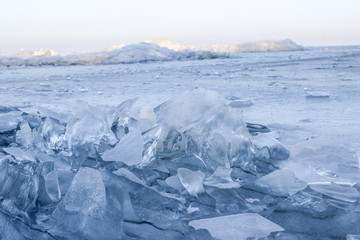 Shards of frozen river ice.