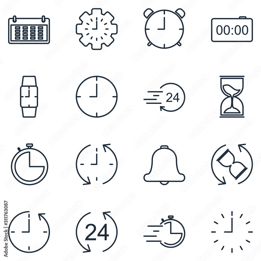 Poster time and clock line set icon template color editable. time pack symbol vector sign isolated on white