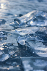 Shards of frozen river ice.