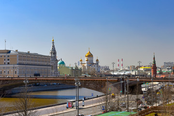 Fototapeta na wymiar Panorama of Moscow with a view of the Moscow Kremlin and The Cathedral Of Christ The Savior 
