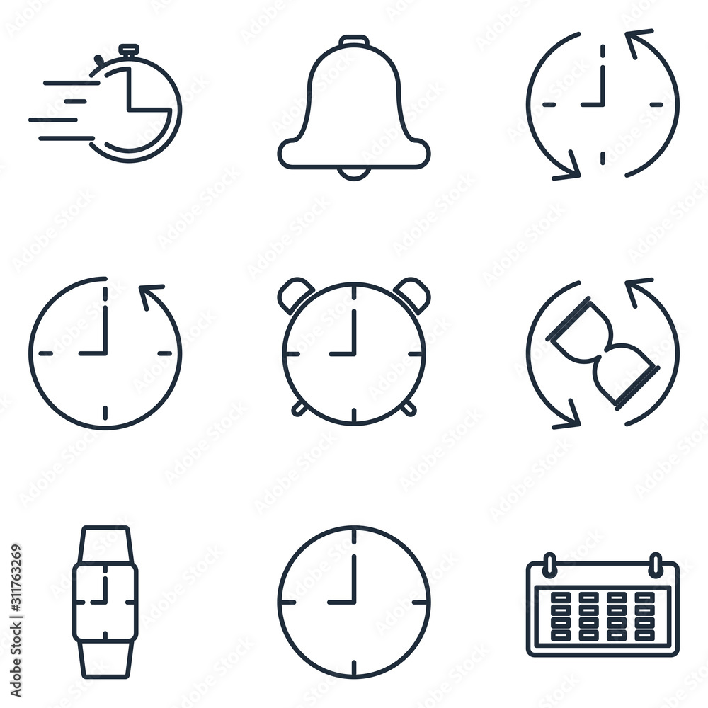 Poster Time and clock line Set icon template color editable. Time pack symbol vector sign isolated on white background illustration for graphic and web design.