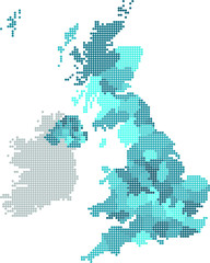 Fototapeta na wymiar Blue circle United Kingdom map on white background. Vector illustration.