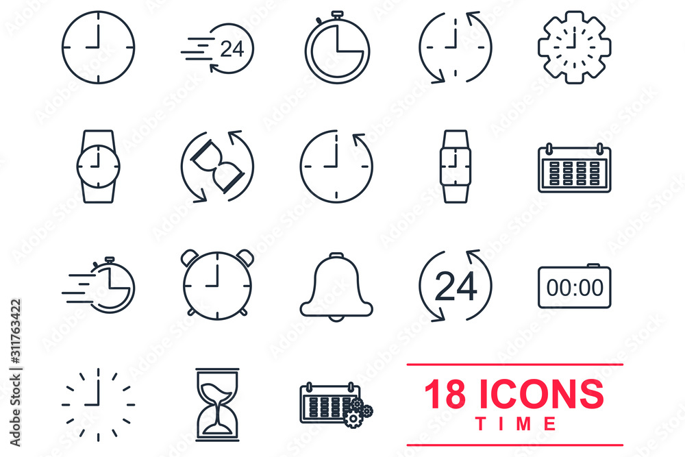 Poster Time and clock line Set icon template color editable. Time pack symbol vector sign isolated on white background illustration for graphic and web design.