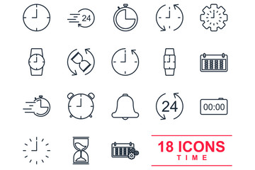 Time and clock line Set icon template color editable. Time pack symbol vector sign isolated on white background illustration for graphic and web design.