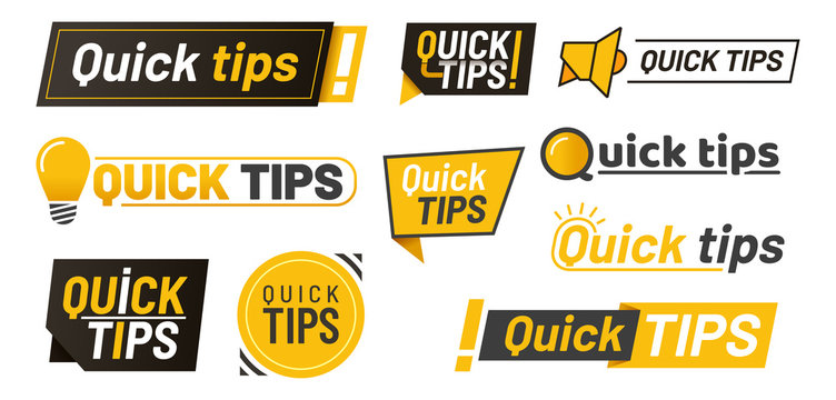 Set of isolated hints icons, quick tips with lamp