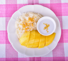 Sticky Rice with Mango, Thai style tropical dessert, glutinous rice eat with mangoes