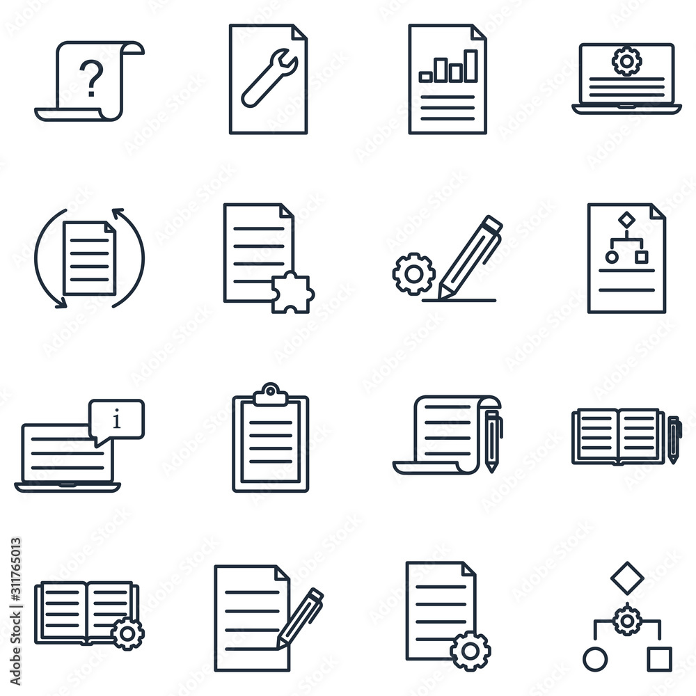 Poster technical documentation set icon template color editable. instruction, plan and manual pack symbol v