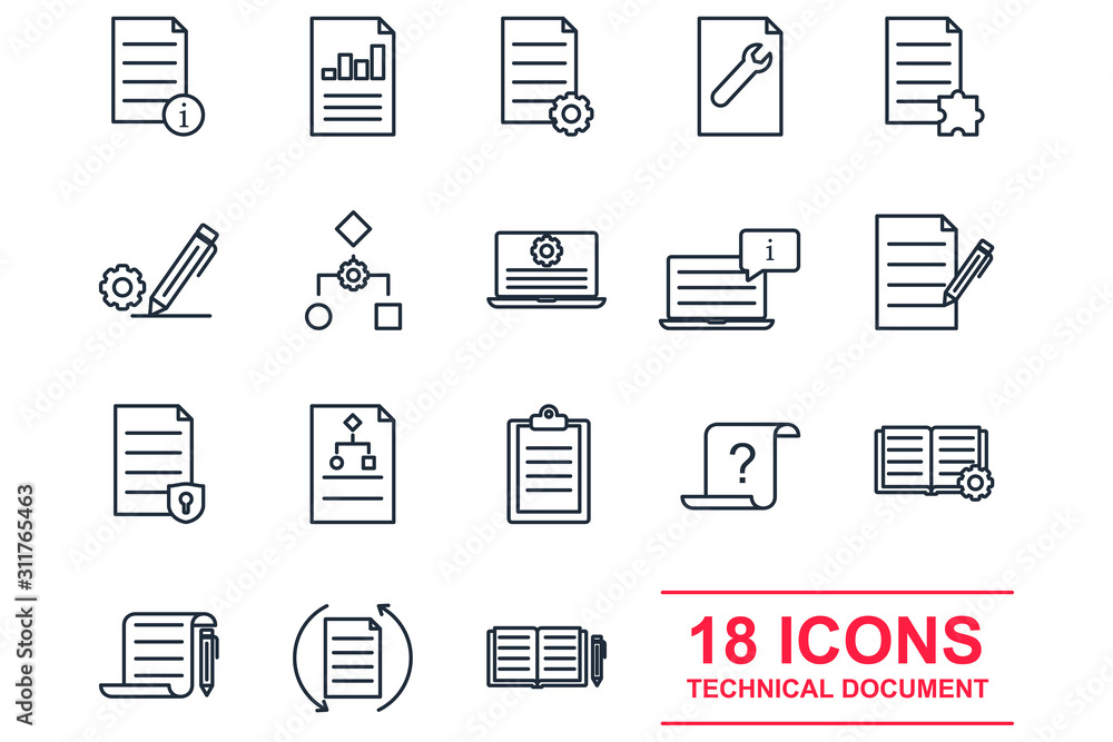Aufkleber Technical Documentation Set icon template color editable. Instruction, Plan and Manual pack symbol vector sign isolated on white background illustration for graphic and web design.