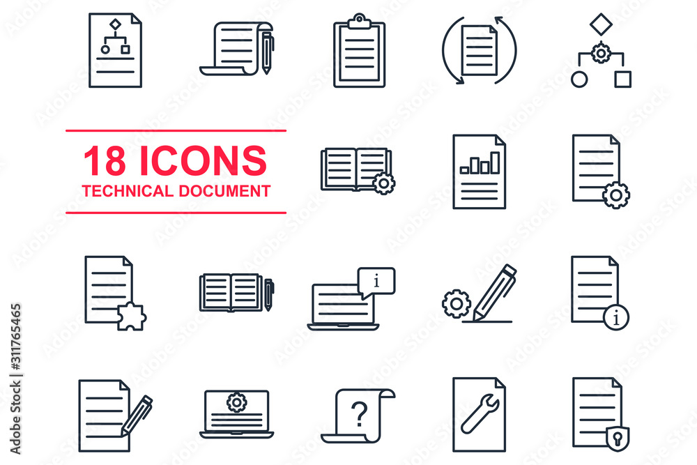 Aufkleber Technical Documentation Set icon template color editable. Instruction, Plan and Manual pack symbol vector sign isolated on white background illustration for graphic and web design.