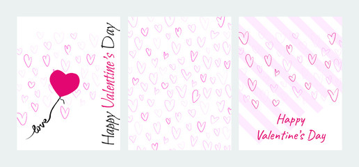 Vector Valentine's greeting cards set. Pink hearts with text on a white background