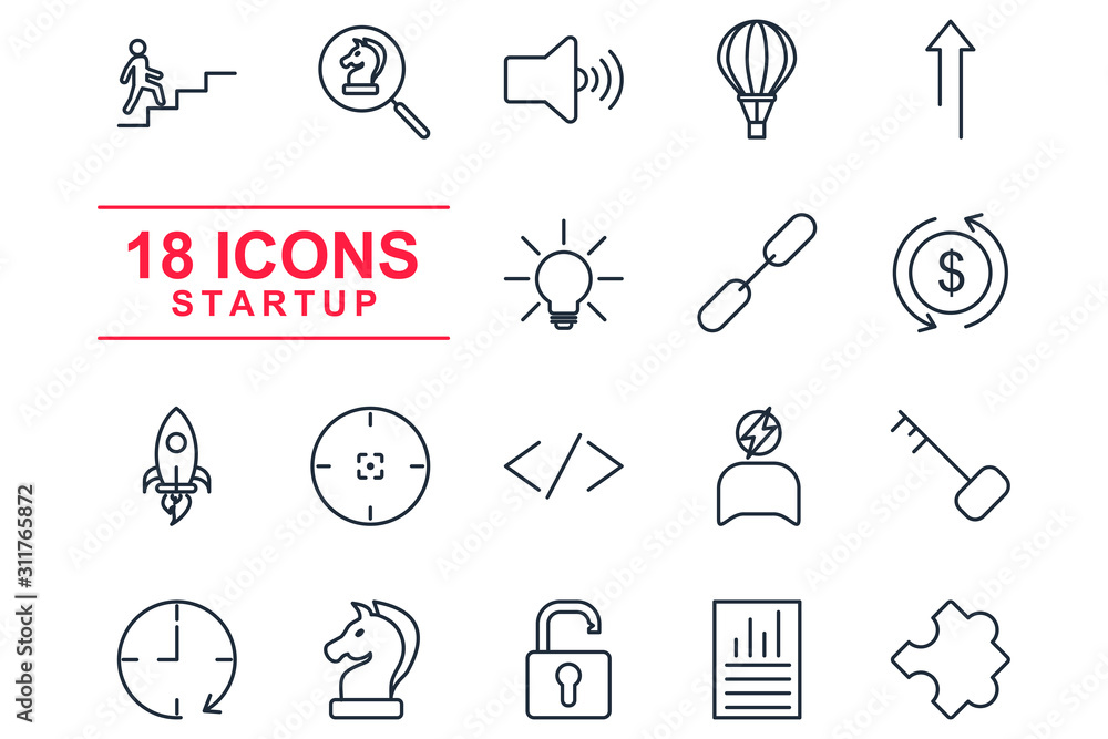 Poster business strategy set icon template color editable. startup pack symbol vector sign isolated on whit