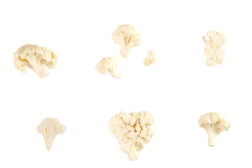 cauliflower closeup, macro photo isolated on white background