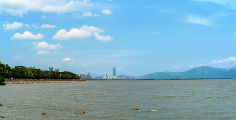 a merged panorama of shenzhen bay landscape in summer