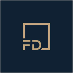 letter FD Logo design with square frame line. business consulting concept. studio, room, group icon. - vector