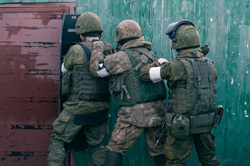 The storming of the premises at the special forces training ground with shields
