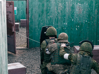 The storming of the premises at the special forces training ground with shields