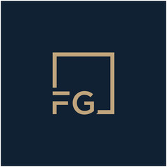 letter FG Logo design with square frame line. business consulting concept. studio, room, group icon. - vector