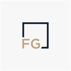 letter FG Logo design with square frame line. business consulting concept. studio, room, group icon. - vector