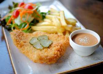 fried fishSteak on white background