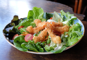 Fried Shrimp Salad on table