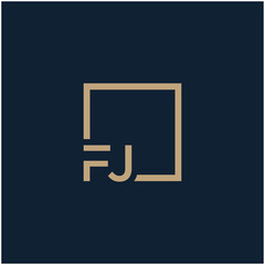 letter FJ Logo design with square frame line. business consulting concept. studio, room, group icon. - vector