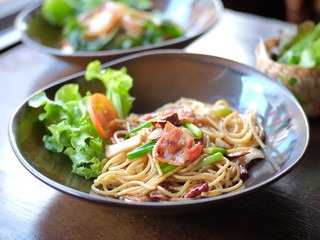 spaghetti ham in ceramic plate