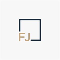 letter FJ Logo design with square frame line. business consulting concept. studio, room, group icon. - vector