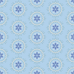 Native floral seamless pattern. Blue flowers print background. Stock illustration