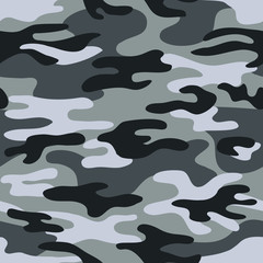 Seamless classic camouflage pattern. Camo fishing hunting vector background. Masking white grey black color military texture wallpaper. Army design for fabric paper vinyl print