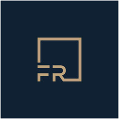 letter FR Logo design with square frame line. business consulting concept. studio, room, group icon. - vector