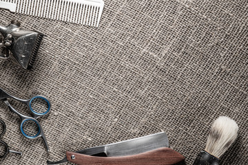 vintage barber tools dangerous razor hairdressing scissors old manual clipper comb shaving brush....