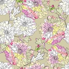 elegant floral seamless pattern. Vintage monochrome peonies, chrysanthemums on a light background.Spring,summer holidays presents and gifts wrapping paper; For textiles,packaging,fabric,wallpaper.